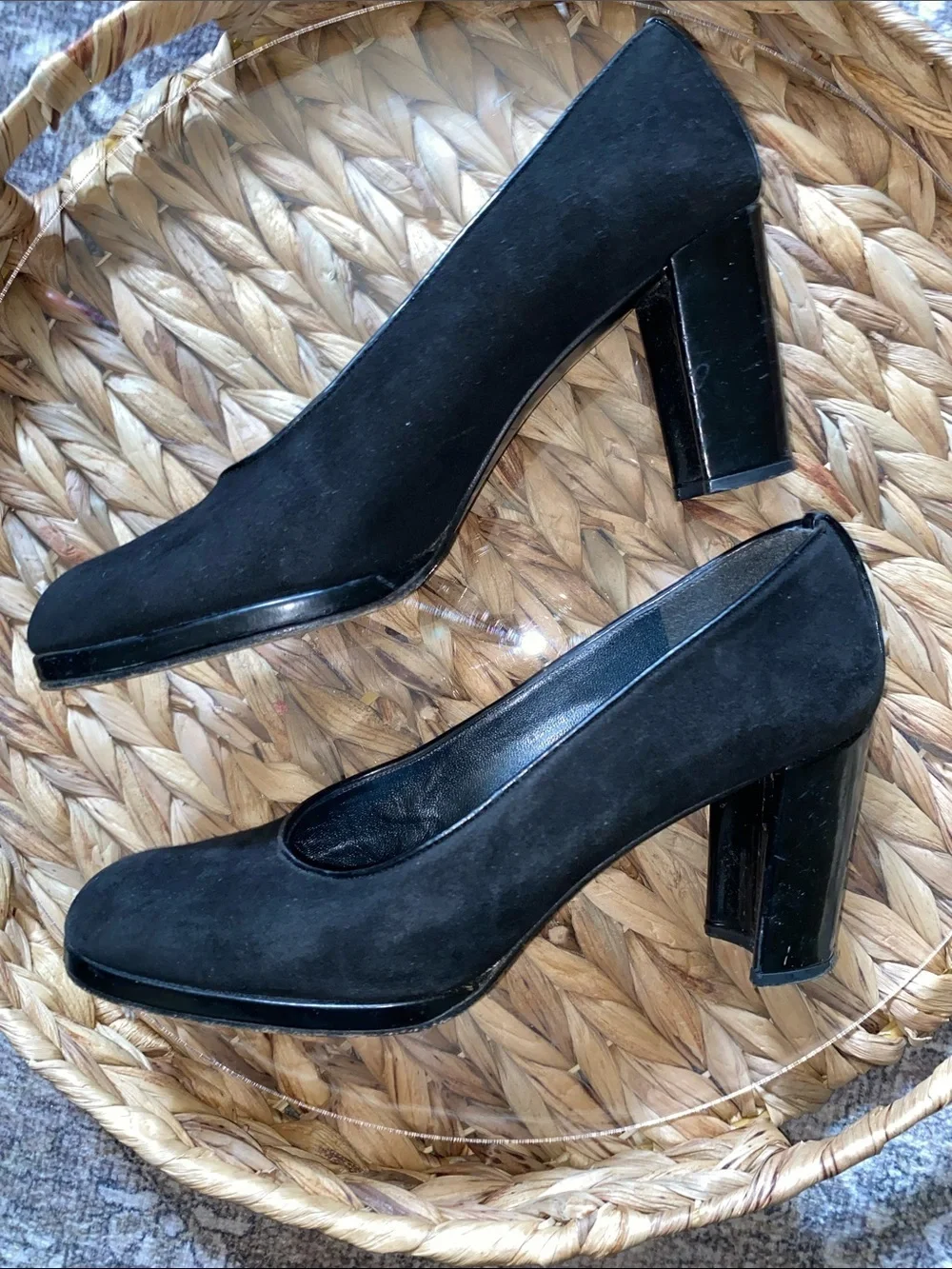 Stuart Weitzman • Black • Suede • Block Heel • Round Toe Pumps • Size 5.5 B